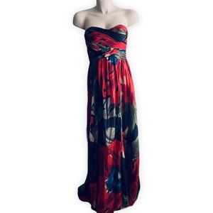 Silk Multicolor  Floral Gown Strapless Formal Dress